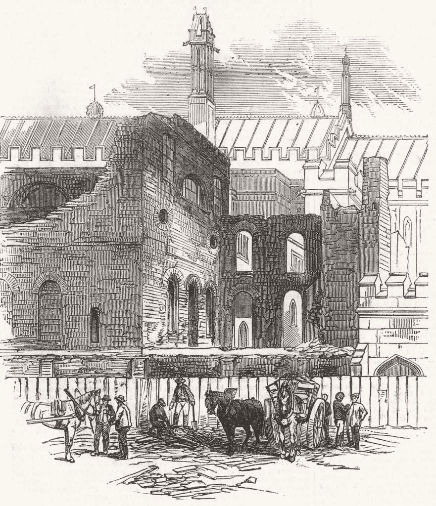 LONDON. Remains of the old Houses of Parliament 1851 antique print picture